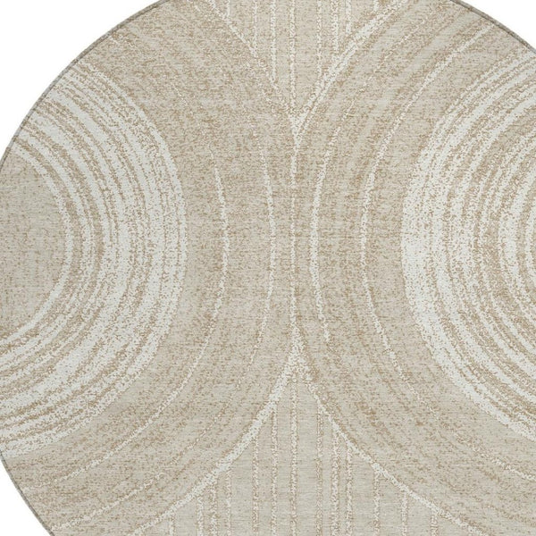 HomeRoots 8' Beige and Tan Round Geometric Indoor-Outdoor Area Rug - Durable, Washable, Modern Style for Any Space 689777