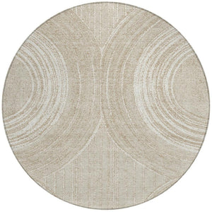 HomeRoots 8' Beige and Tan Round Geometric Indoor-Outdoor Area Rug - Durable, Washable, Modern Style for Any Space 689777