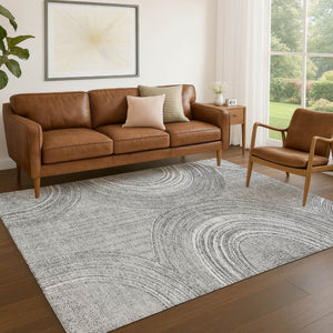 HomeRoots 5' Charcoal and Gray Geometric Washable Area Rug - Durable, Stylish for Indoor & Outdoor Use! 689782