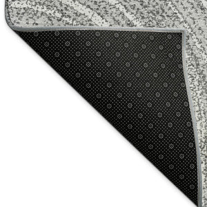 HomeRoots 8' Charcoal and Gray Round Geometric Area Rug - Stylish, Washable, Durable for Indoor & Outdoor Use 689783