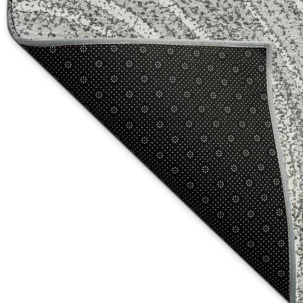 HomeRoots 8' Charcoal and Gray Round Geometric Area Rug - Stylish, Washable, Durable for Indoor & Outdoor Use 689783