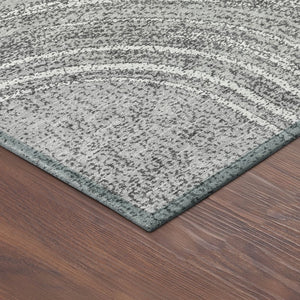 HomeRoots 8' Charcoal and Gray Round Geometric Area Rug - Stylish, Washable, Durable for Indoor & Outdoor Use 689783