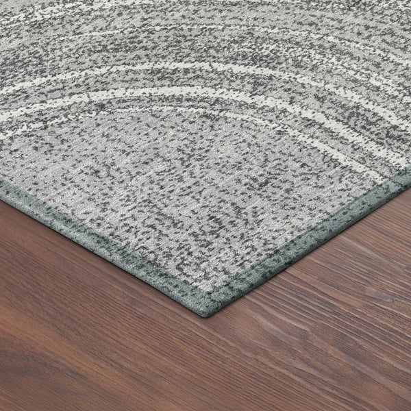 HomeRoots 8' Charcoal and Gray Round Geometric Area Rug - Stylish, Washable, Durable for Indoor & Outdoor Use 689783