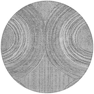 HomeRoots 8' Charcoal and Gray Round Geometric Area Rug - Stylish, Washable, Durable for Indoor & Outdoor Use 689783