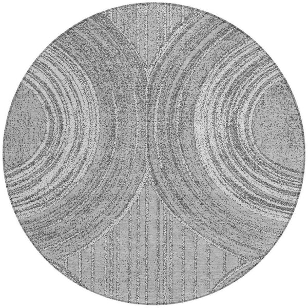 HomeRoots 8' Charcoal and Gray Round Geometric Area Rug - Stylish, Washable, Durable for Indoor & Outdoor Use 689783