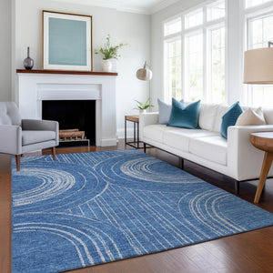 HomeRoots 5' X 8' Navy Blue & Sky Blue Geometric Area Rug – Durable, Washable, Perfect for Indoor & Outdoor Use! 689788