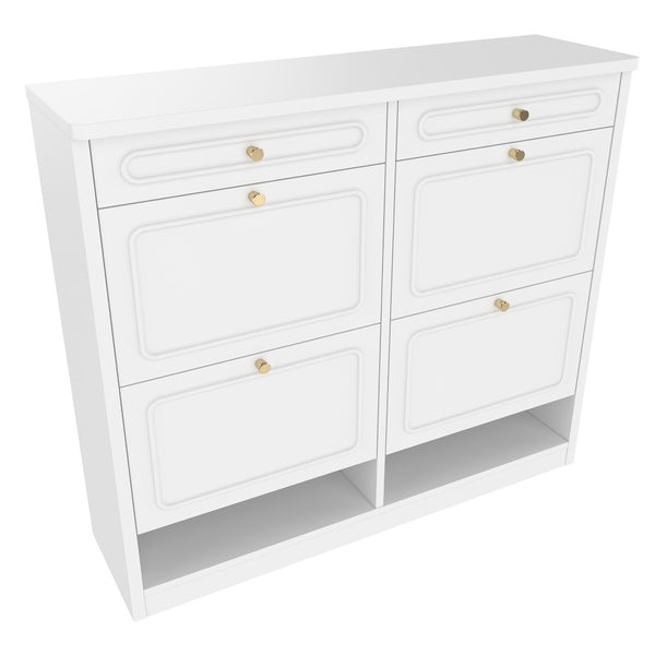 English Elm Wooden Farmhouse Entryway Shoe Cabinet with Six Drawers for Organized Hallway Storage Light White W1580P402825