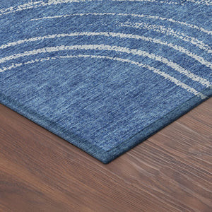 HomeRoots 8' Navy Blue and Sky Blue Round Geometric Area Rug - Washable, Durable, Stylish for Indoor/Outdoor Use 689789