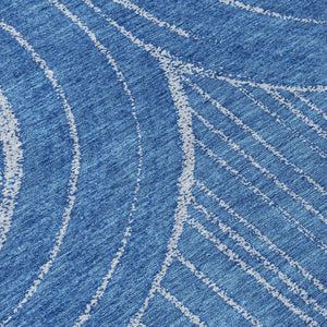 HomeRoots 8' Navy Blue and Sky Blue Round Geometric Area Rug - Washable, Durable, Stylish for Indoor/Outdoor Use 689789