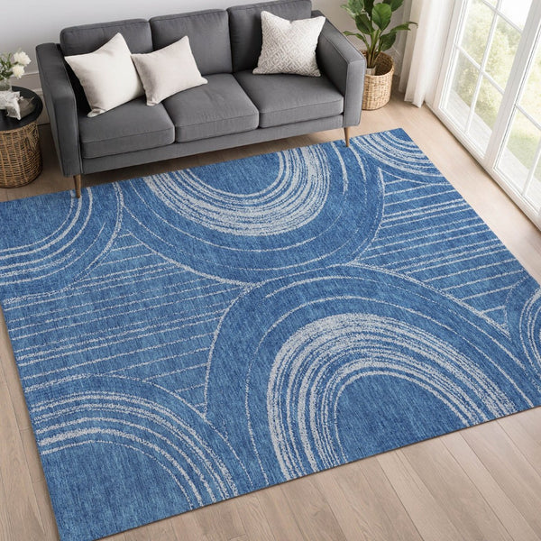 HomeRoots 8' x 10' Navy and Sky Blue Geometric Area Rug - Durable, Washable, Perfect for Indoor & Outdoor Spaces 689790
