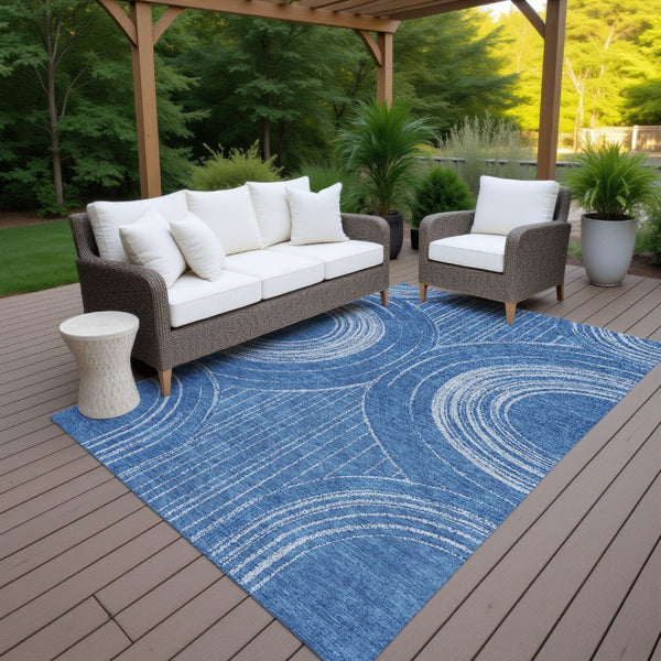 HomeRoots 9' Navy Blue & Sky Blue Geometric Area Rug – Washable, Stain-Resistant for Indoor & Outdoor Use! 689791