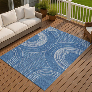 HomeRoots 10' Navy Blue and Sky Blue Geometric Area Rug - Washable, Durable, Ideal for Indoor & Outdoor Use 689792