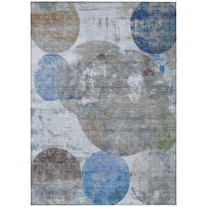 HomeRoots 5' Blue and Beige Geometric Indoor Outdoor Area Rug - Durable, Washable, Perfect for High-Traffic Spaces! 689794
