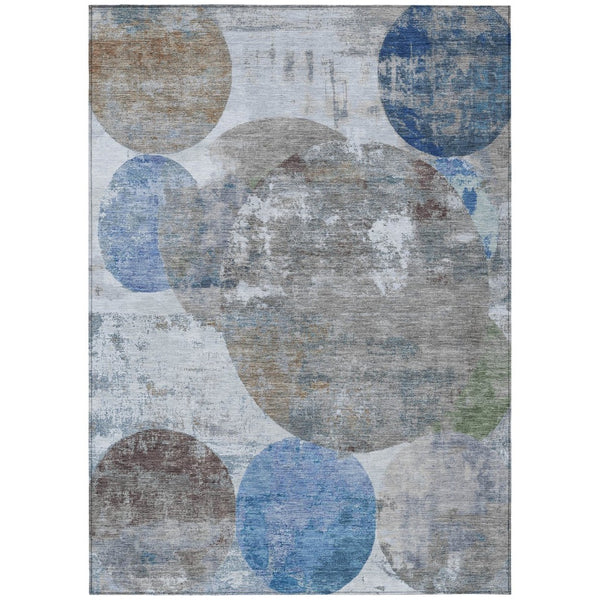 HomeRoots 5' Blue and Beige Geometric Indoor Outdoor Area Rug - Durable, Washable, Perfect for High-Traffic Spaces! 689794