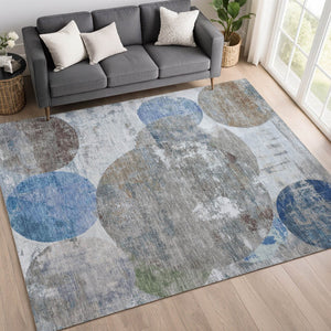 HomeRoots 5' Blue and Beige Geometric Indoor Outdoor Area Rug - Durable, Washable, Perfect for High-Traffic Spaces! 689794