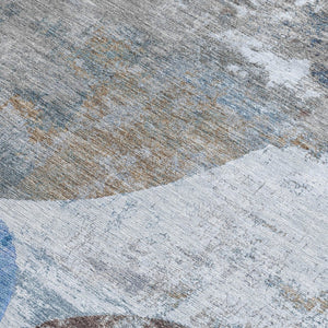 HomeRoots 10' Blue & Beige Geometric Washable Area Rug – Durable Indoor/Outdoor Design for Modern Spaces 689798