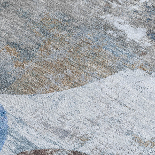 HomeRoots 10' Blue & Beige Geometric Washable Area Rug – Durable Indoor/Outdoor Design for Modern Spaces 689798