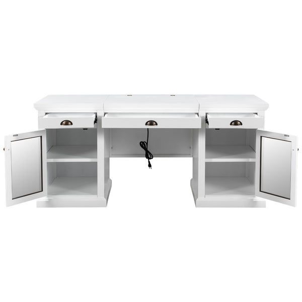 English Elm 67" White Executive Desk with Cabinet Storage Drawers and Usb Ports for Home Office N751S415499K