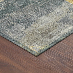 HomeRoots 8' Modern Gray Gold and Ivory Round Geometric Washable Area Rug for Indoor and Outdoor Spaces 689801