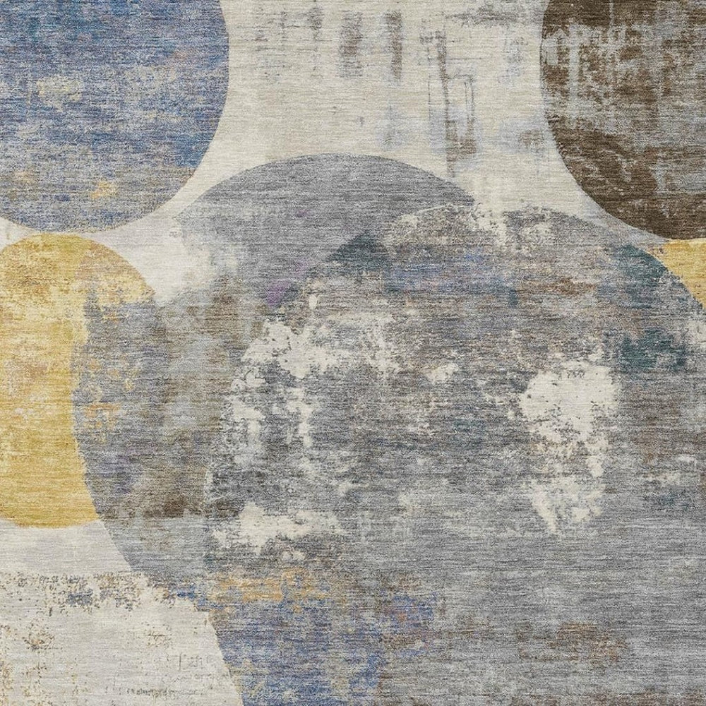 HomeRoots 8' X 10' Gray Gold Ivory Geometric Area Rug - Stylish, Washable, Durable for Indoor & Outdoor Use! 689802