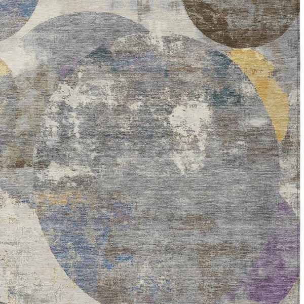 HomeRoots 9' X 12' Stylish Gray Gold Ivory Geometric Washable Indoor Outdoor Rug for Modern Spaces & Durability 689803