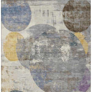 HomeRoots 9' X 12' Stylish Gray Gold Ivory Geometric Washable Indoor Outdoor Rug for Modern Spaces & Durability 689803