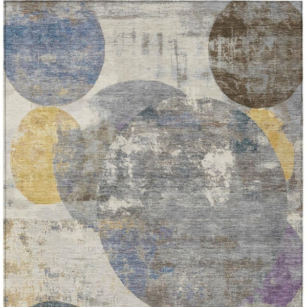 HomeRoots 9' X 12' Stylish Gray Gold Ivory Geometric Washable Indoor Outdoor Rug for Modern Spaces & Durability 689803