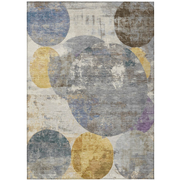 HomeRoots 9' X 12' Stylish Gray Gold Ivory Geometric Washable Indoor Outdoor Rug for Modern Spaces & Durability 689803