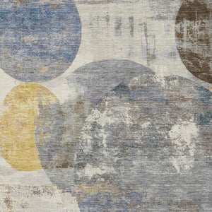 HomeRoots 10' Gray Gold Ivory Geometric Area Rug - Stylish, Washable, Durable for Indoor & Outdoor Spaces! 689804