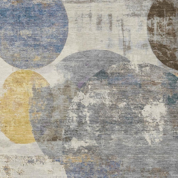 HomeRoots 10' Gray Gold Ivory Geometric Area Rug - Stylish, Washable, Durable for Indoor & Outdoor Spaces! 689804