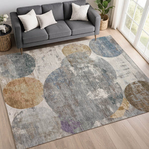 HomeRoots 5' Stylish Khaki Gray and Ivory Geometric Indoor Outdoor Area Rug – Durable, Washable & Versatile! 689806
