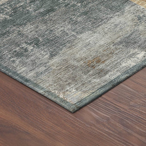 HomeRoots 8' Round Geometric Area Rug in Khaki Gray & Ivory - Washable, Stylish, Durable for Indoor/Outdoor Use 689807