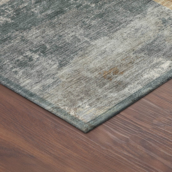 HomeRoots 8' Round Geometric Area Rug in Khaki Gray & Ivory - Washable, Stylish, Durable for Indoor/Outdoor Use 689807