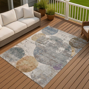 HomeRoots 10' X 14' Khaki Gray Geometric Washable Area Rug - Stylish Indoor/Outdoor Design for Modern Spaces 689810