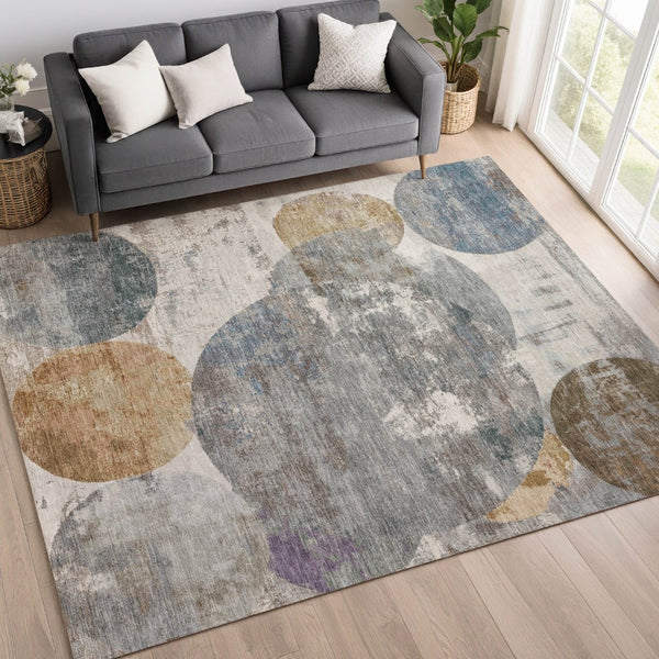 HomeRoots 10' X 14' Khaki Gray Geometric Washable Area Rug - Stylish Indoor/Outdoor Design for Modern Spaces 689810