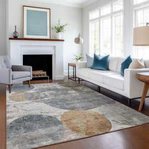 HomeRoots 10' X 14' Khaki Gray Geometric Washable Area Rug - Stylish Indoor/Outdoor Design for Modern Spaces 689810