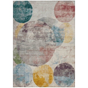 HomeRoots 5' X 8' Washable Beige, Teal Blue & Gold Geometric Area Rug for Indoor/Outdoor Use - Durable & Stylish 689812