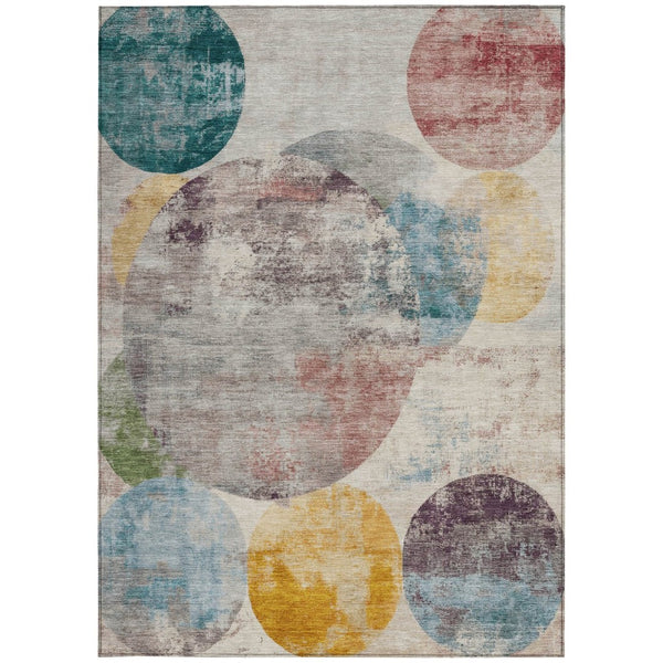 HomeRoots 5' X 8' Washable Beige, Teal Blue & Gold Geometric Area Rug for Indoor/Outdoor Use - Durable & Stylish 689812