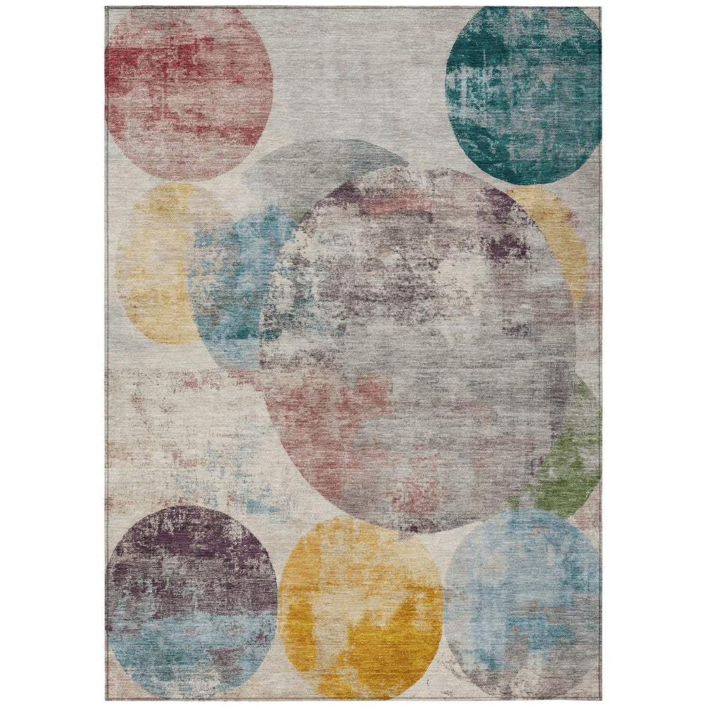 HomeRoots 5' X 8' Washable Beige, Teal Blue & Gold Geometric Area Rug for Indoor/Outdoor Use - Durable & Stylish 689812