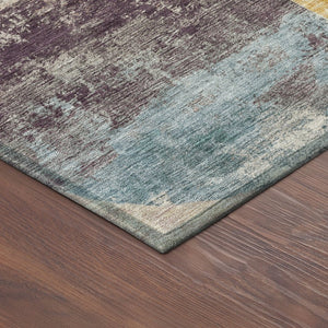 HomeRoots 8' Modern Geometric Beige, Teal Blue & Gold Round Area Rug - Washable, Durable for Indoor/Outdoor Use 689813
