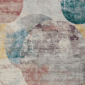 HomeRoots 8' X 10' Geometric Washable Area Rug in Beige, Teal Blue & Gold - Durable, Stylish Indoor/Outdoor Accent 689814