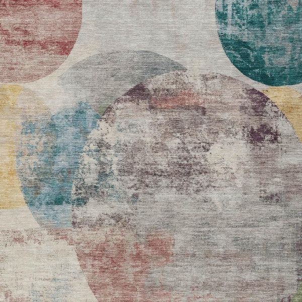 HomeRoots 8' X 10' Geometric Washable Area Rug in Beige, Teal Blue & Gold - Durable, Stylish Indoor/Outdoor Accent 689814