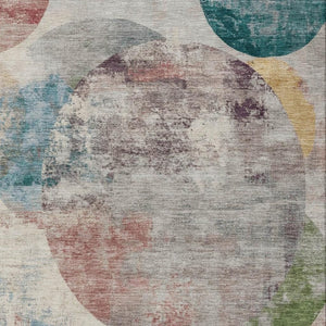 HomeRoots 9' Stylish Geometric Washable Area Rug in Beige, Teal Blue & Gold – Perfect for Indoor & Outdoor Use! 689815