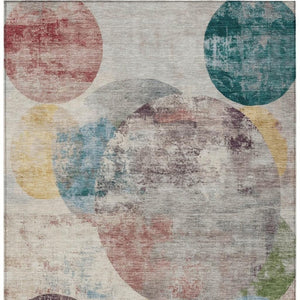 HomeRoots 9' Stylish Geometric Washable Area Rug in Beige, Teal Blue & Gold – Perfect for Indoor & Outdoor Use! 689815