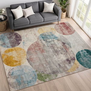 HomeRoots 9' Stylish Geometric Washable Area Rug in Beige, Teal Blue & Gold – Perfect for Indoor & Outdoor Use! 689815