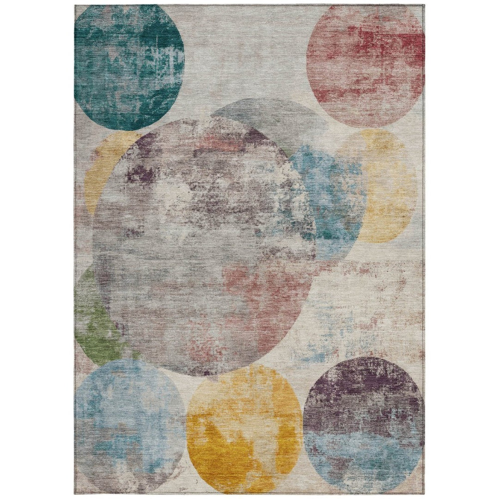 HomeRoots 10' Modern Geometric Washable Area Rug in Beige, Teal Blue & Gold – Indoor/Outdoor Comfort & Style 689816