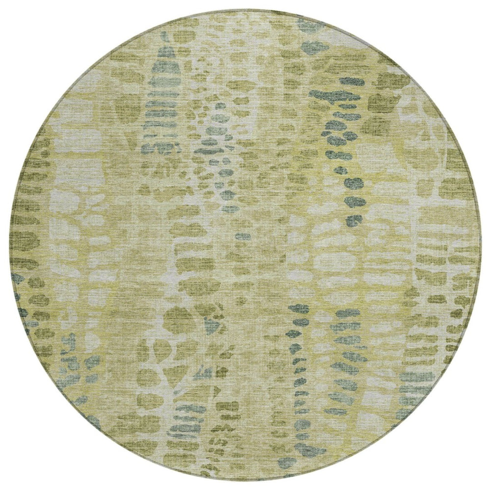 HomeRoots 8' Round Artichoke Green and Beige Abstract Area Rug - Washable, Durable, Perfect for Indoor & Outdoor Use 689819