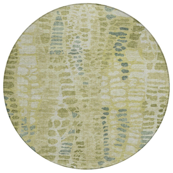 HomeRoots 8' Round Artichoke Green and Beige Abstract Area Rug - Washable, Durable, Perfect for Indoor & Outdoor Use 689819