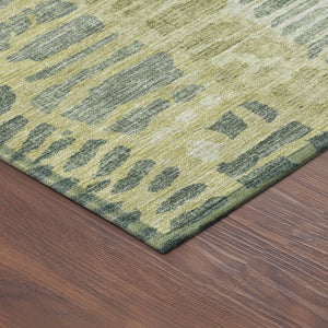 HomeRoots 8' Round Artichoke Green and Beige Abstract Area Rug - Washable, Durable, Perfect for Indoor & Outdoor Use 689819