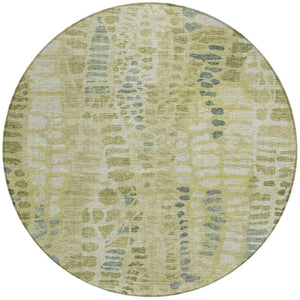 HomeRoots 8' Round Artichoke Green and Beige Abstract Area Rug - Washable, Durable, Perfect for Indoor & Outdoor Use 689819